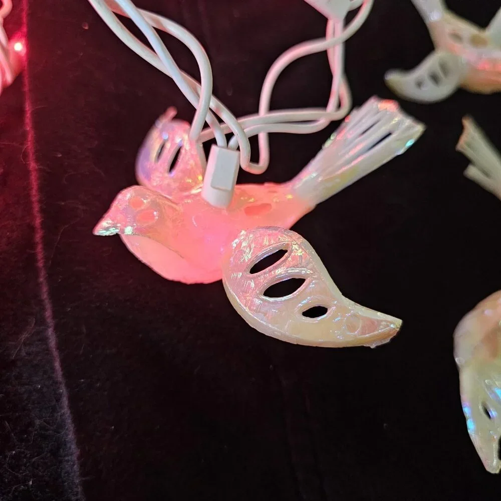 MCM Christmas Light Bird Toppers Pearlescent Plastic‎ Set 10 Cream VTG Ornaments